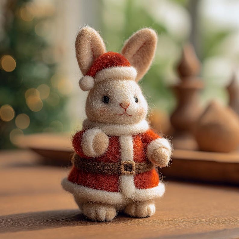 Handmade Wool Felt Christmas Bunny, Christmas Desk Decor, First Xmas Gift for Kids