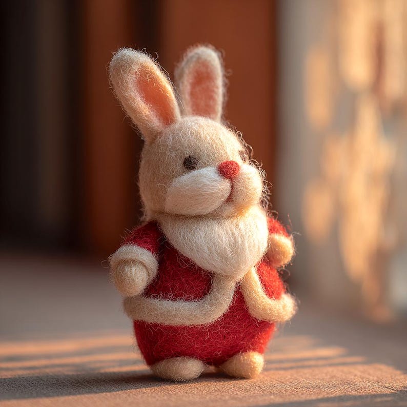 Handmade Wool Felt Christmas Bunny, Christmas Desk Decor, First Xmas Gift for Kids