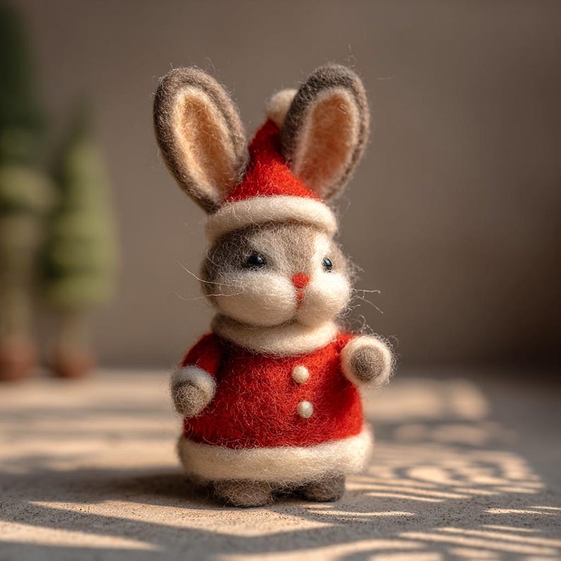 Handmade Wool Felt Christmas Bunny, Christmas Desk Decor, First Xmas Gift for Kids
