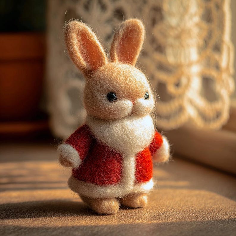 Handmade Wool Felt Christmas Bunny, Christmas Desk Decor, First Xmas Gift for Kids