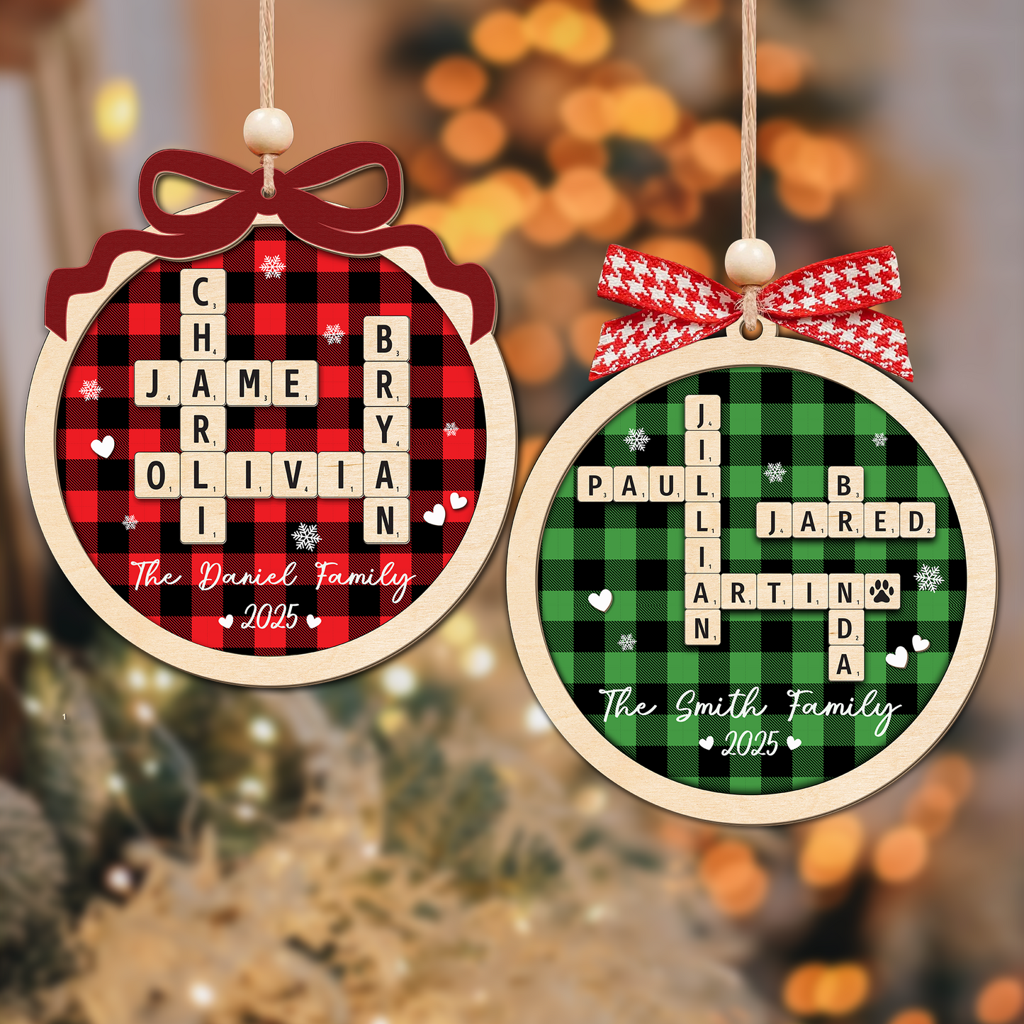 Personalized Family Crossword Puzzle Art Ornament, Custom Christmas Ornaments 2025, Family Wooden Ornament, Family Keepsake Christmas Gifts