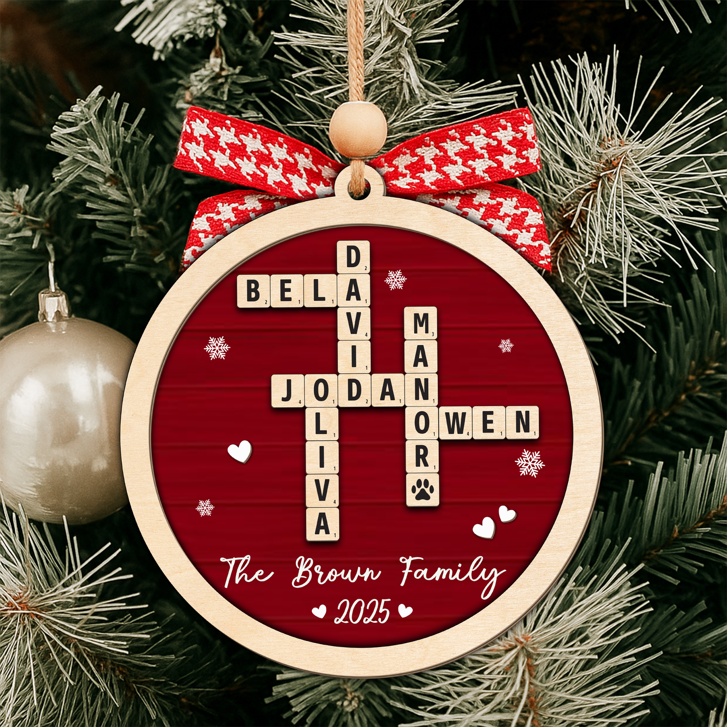 Personalized Family Crossword Puzzle Art Ornament, Custom Christmas Ornaments 2025, Family Wooden Ornament, Family Keepsake Christmas Gifts