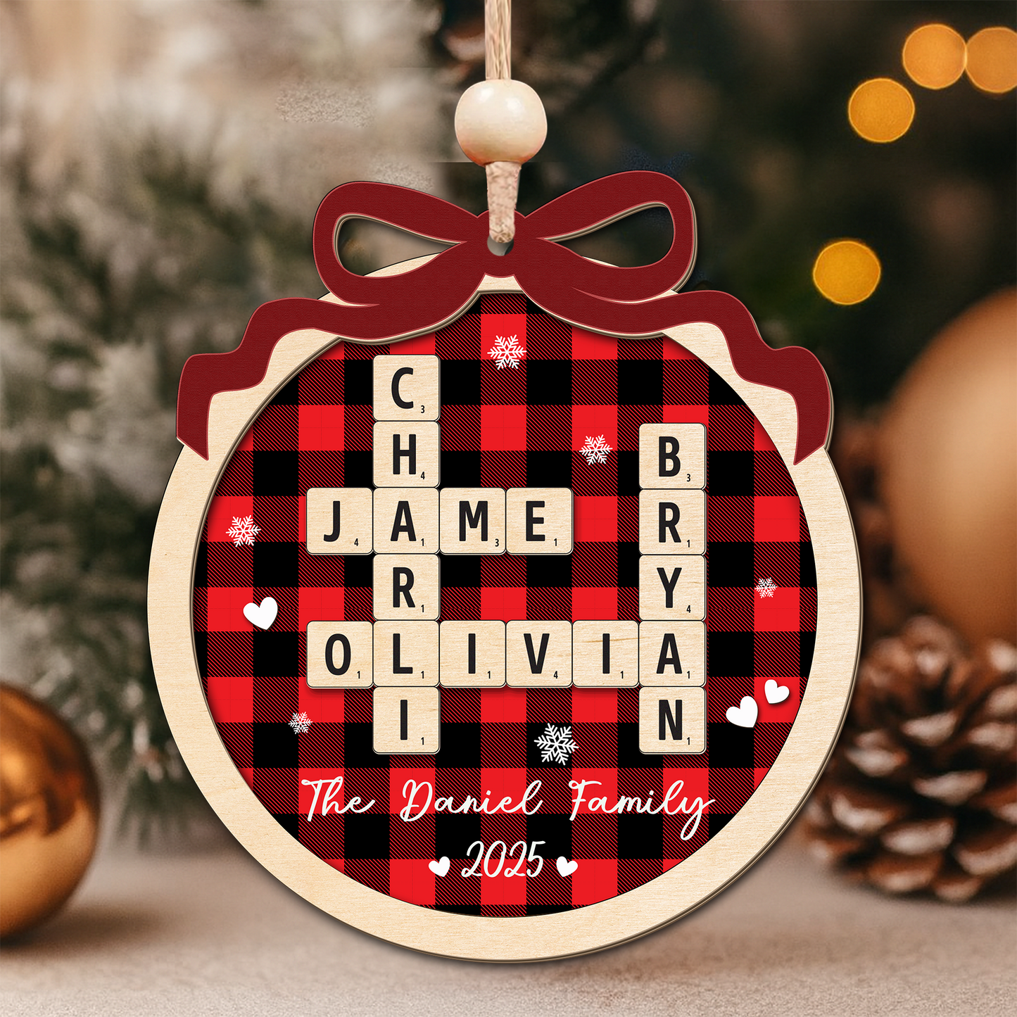 Personalized Family Crossword Puzzle Art Ornament, Custom Christmas Ornaments 2025, Family Wooden Ornament, Family Keepsake Christmas Gifts
