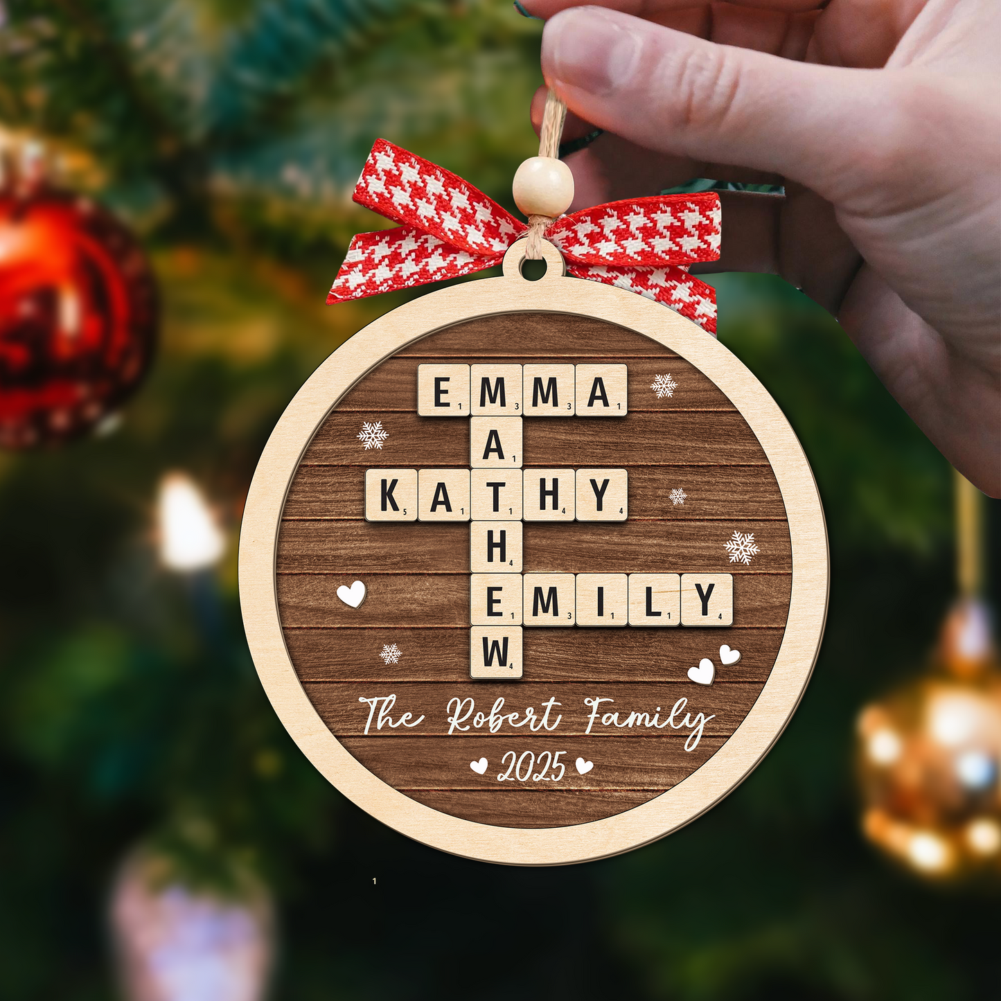 Personalized Family Crossword Puzzle Art Ornament, Custom Christmas Ornaments 2025, Family Wooden Ornament, Family Keepsake Christmas Gifts
