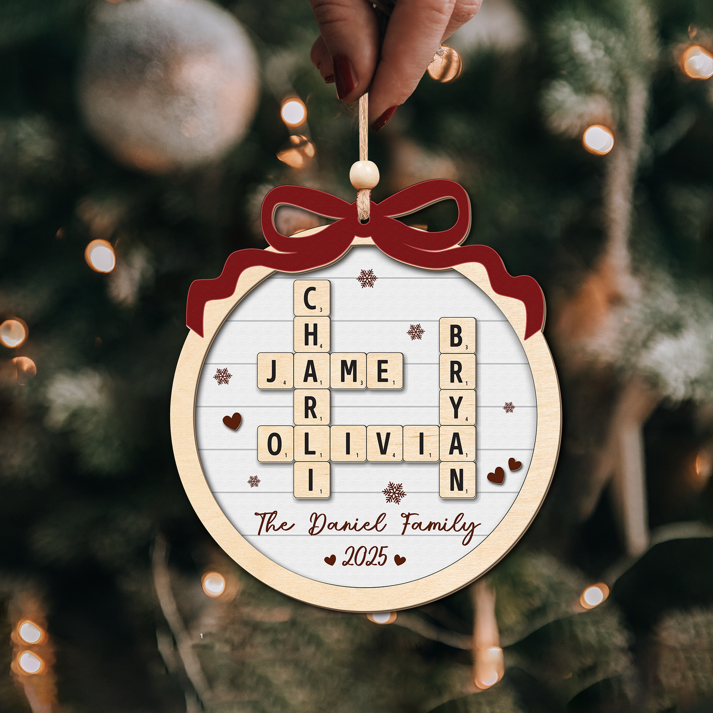 Personalized Family Crossword Puzzle Art Ornament, Custom Christmas Ornaments 2025, Family Wooden Ornament, Family Keepsake Christmas Gifts