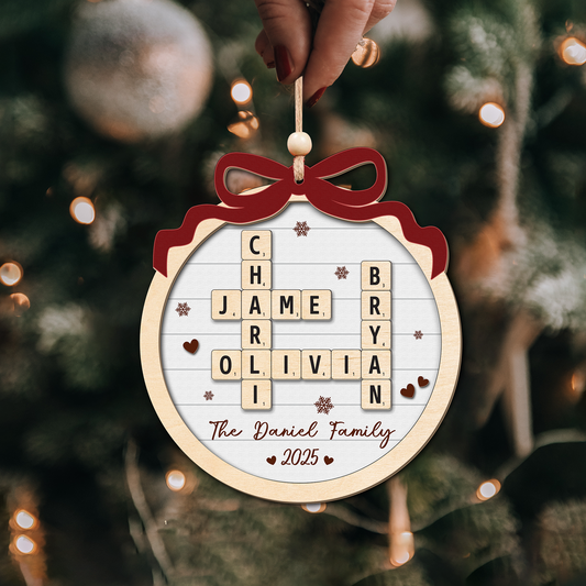 Personalized Family Crossword Puzzle Art Ornament, Custom Christmas Ornaments 2025, Family Wooden Ornament, Family Keepsake Christmas Gifts