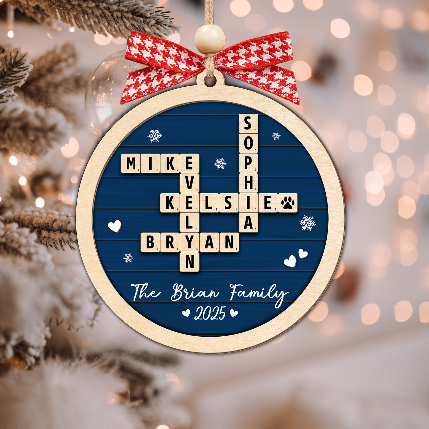 Personalized Family Crossword Puzzle Art Ornament, Custom Christmas Ornaments 2025, Family Wooden Ornament, Family Keepsake Christmas Gifts