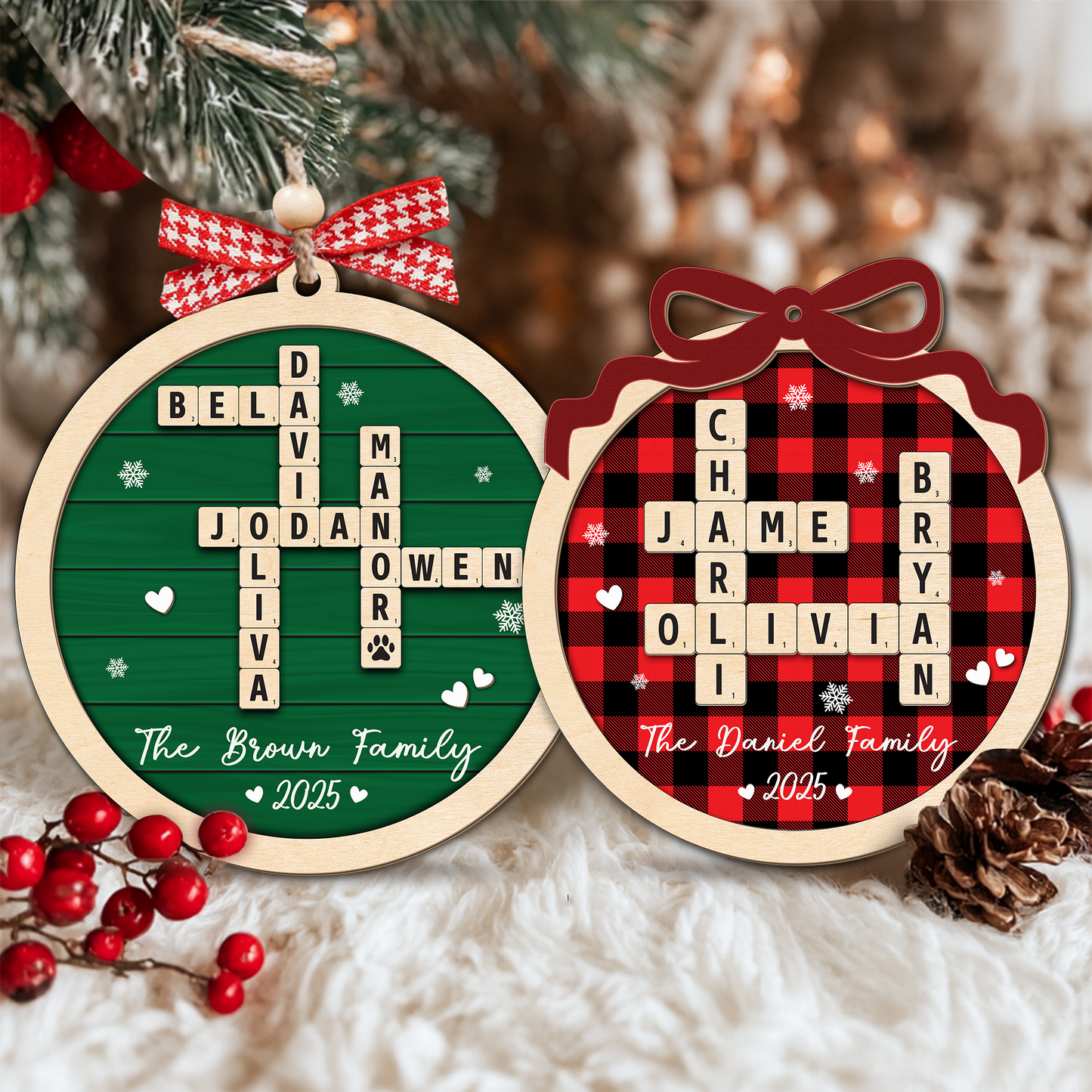 Personalized Family Crossword Puzzle Art Ornament, Custom Christmas Ornaments 2025, Family Wooden Ornament, Family Keepsake Christmas Gifts