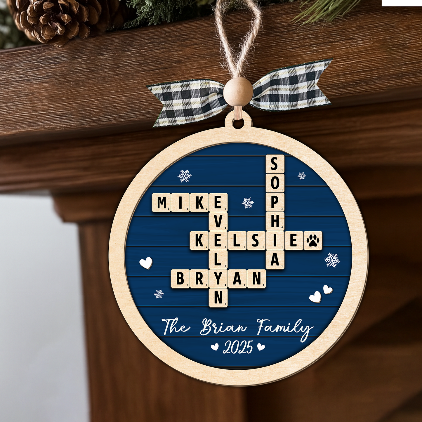 Personalized Family Crossword Puzzle Art Ornament, Custom Christmas Ornaments 2025, Family Wooden Ornament, Family Keepsake Christmas Gifts