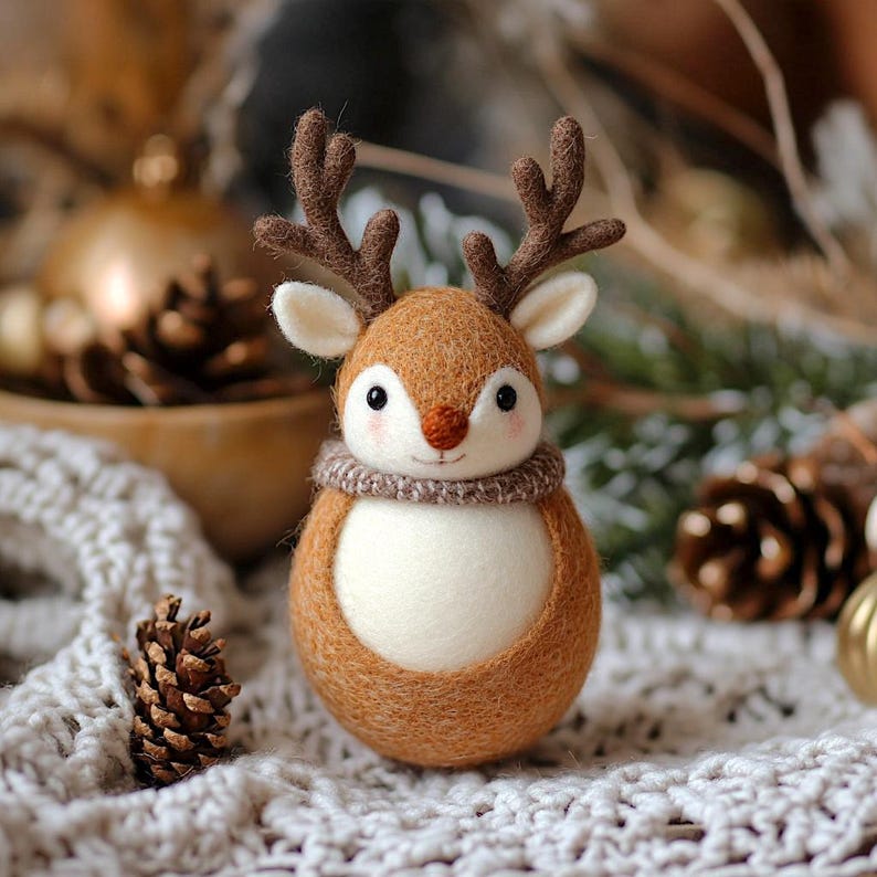 Handmade Wool Felt Christmas Reindeer Ornaments, Christmas Desk Decor, First Xmas Gift for Kids