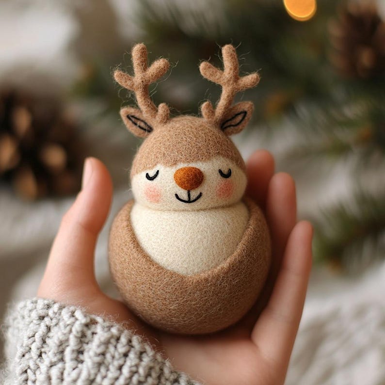 Handmade Wool Felt Christmas Reindeer Ornaments, Christmas Desk Decor, First Xmas Gift for Kids