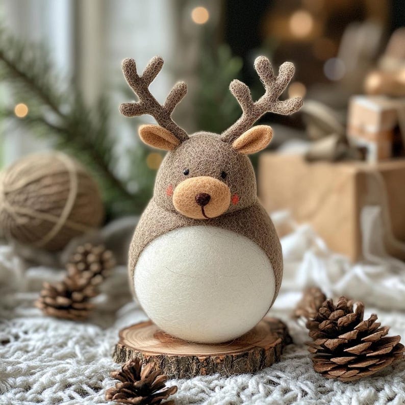 Handmade Wool Felt Christmas Reindeer Ornaments, Christmas Desk Decor, First Xmas Gift for Kids