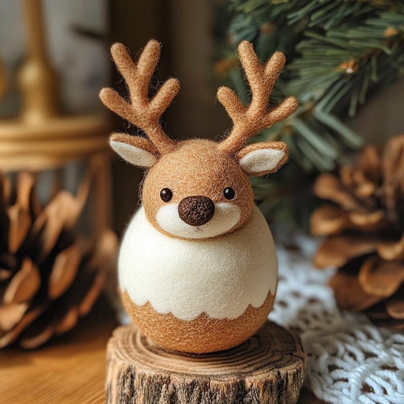 Handmade Wool Felt Christmas Reindeer Ornaments, Christmas Desk Decor, First Xmas Gift for Kids