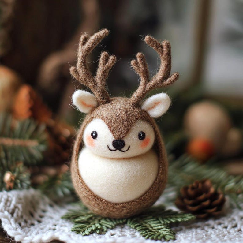 Handmade Wool Felt Christmas Reindeer Ornaments, Christmas Desk Decor, First Xmas Gift for Kids