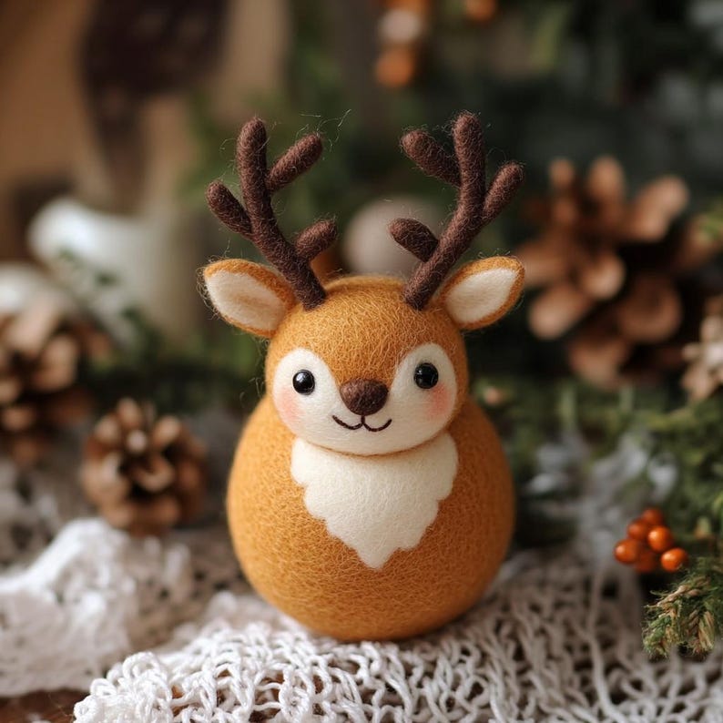 Handmade Wool Felt Christmas Reindeer Ornaments, Christmas Desk Decor, First Xmas Gift for Kids