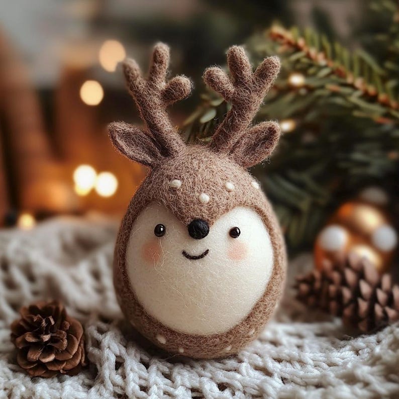 Handmade Wool Felt Christmas Reindeer Ornaments, Christmas Desk Decor, First Xmas Gift for Kids