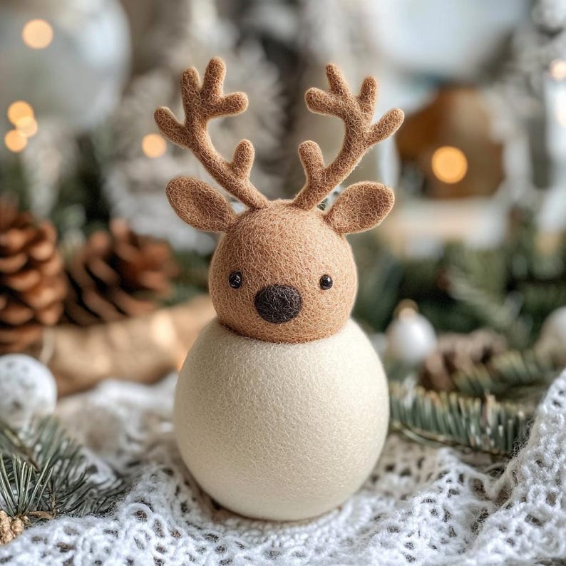 Handmade Wool Felt Christmas Reindeer Ornaments, Christmas Desk Decor, First Xmas Gift for Kids
