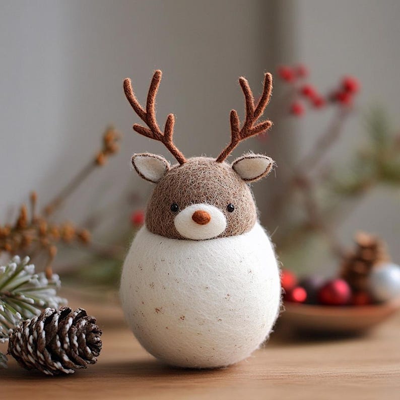 Handmade Wool Felt Christmas Reindeer Ornaments, Christmas Desk Decor, First Xmas Gift for Kids