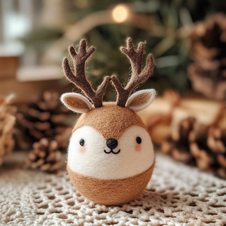 Handmade Wool Felt Christmas Reindeer Ornaments, Christmas Desk Decor, First Xmas Gift for Kids